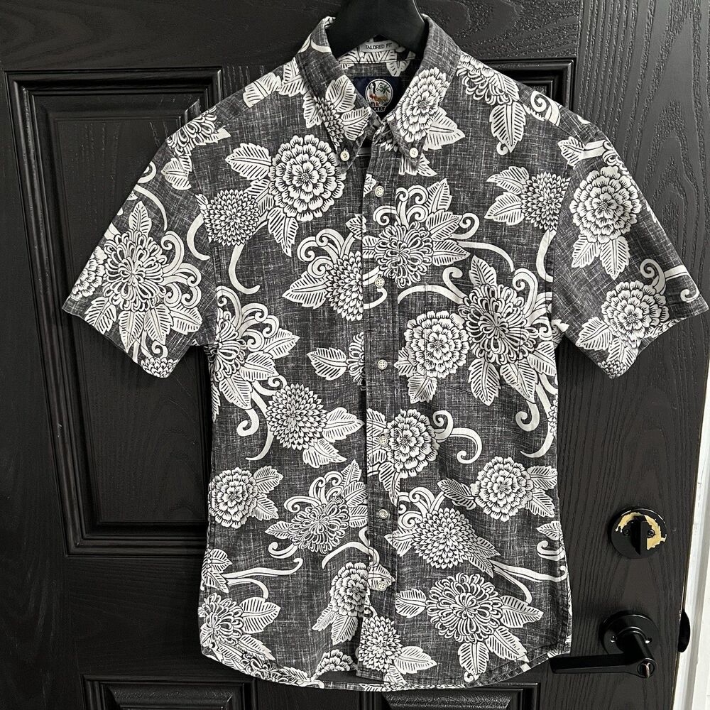 Reyn Spooner Kloth Opti Mums Short Sleeve Hawaiian Shirt Size XS Grey